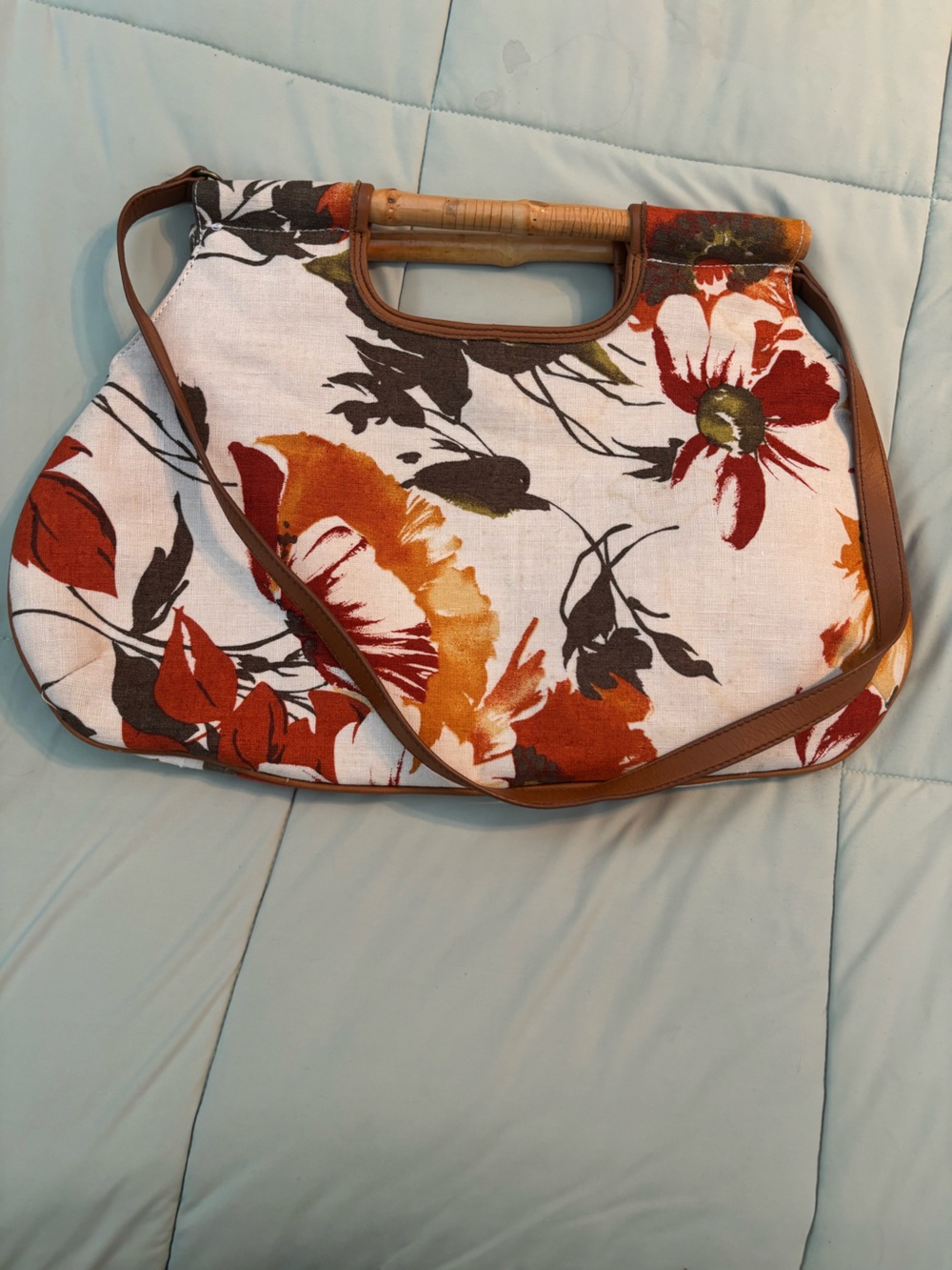 Maxx New York White Floral Shoulder Bag with Rust, Orange and Brown Accents